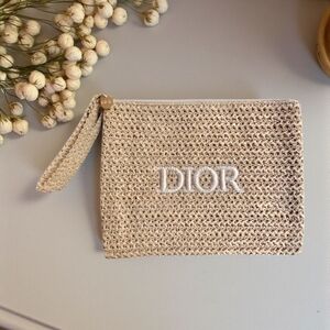 Dior Beauty Raffia Wristlet Cosmetic Makeup Pouch Clutch NEW GWP